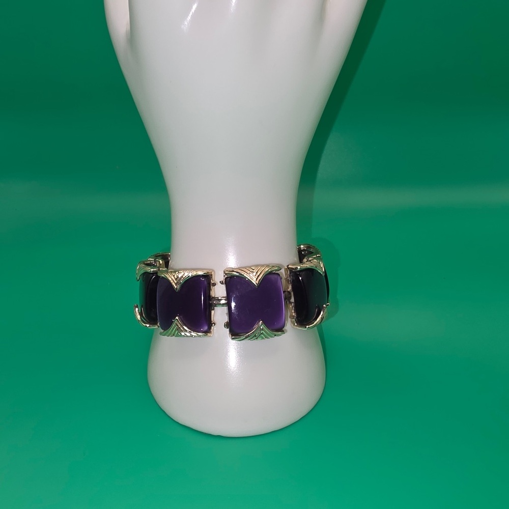 Vintage Coro Thermoset Bracelet – 1960s Gold & Amethyst Tones - Picture 11 of 11